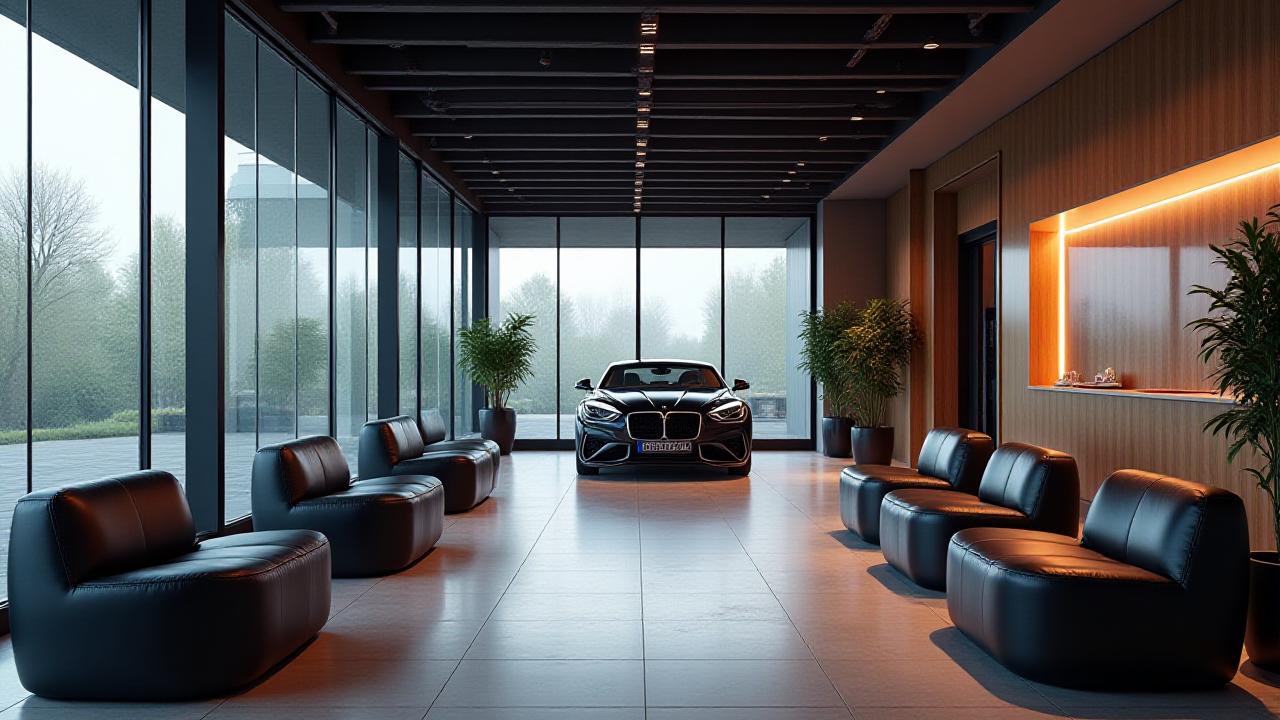 Area attesa clienti di lusso con vista sull'officina