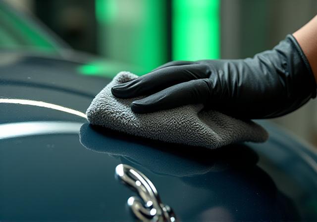 Dettaglio mano esperta che lucida carrozzeria
