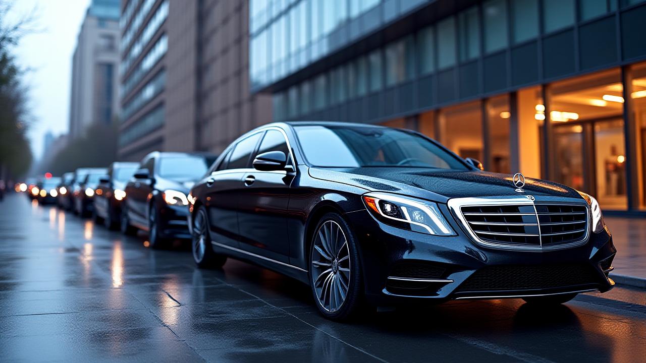 Flotta di berline di lusso nere perfettamente pulite a Roma